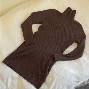 Wild Fable Brown Ribbed Long Sleeve Short Sweater Dress